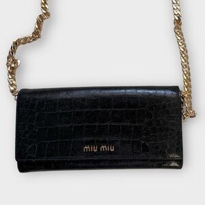 Miu Miu Black Croc-Embossed Waller